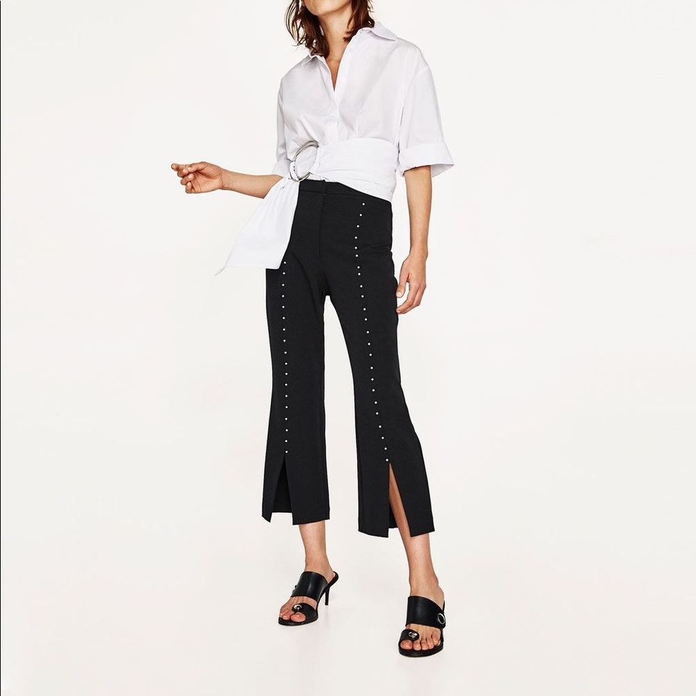 PEARL STUDDED TROUSERS WITH SLITS